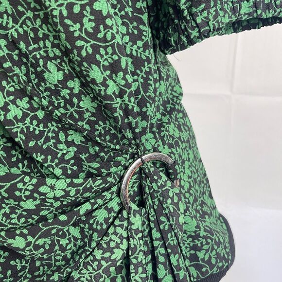 Michael Kors black & moss green floral print wrap front blouse sz PS, PM,XS, XXL - Picture 4 of 8